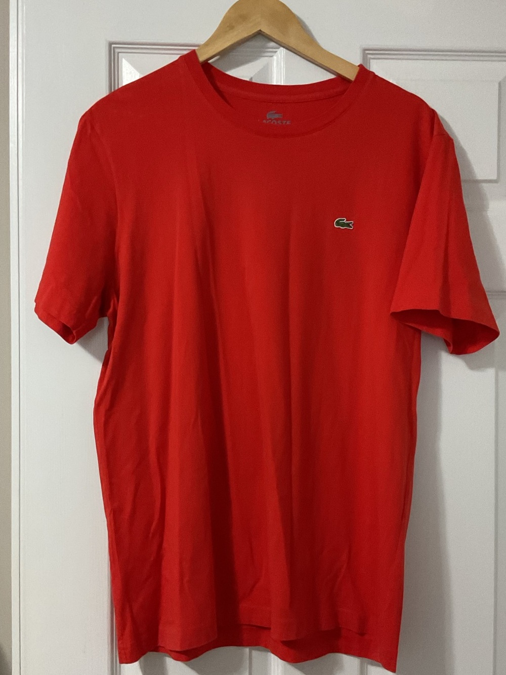 Lacoste Red Short-Sleeve Crew Neck Tee with Crocodile Logo